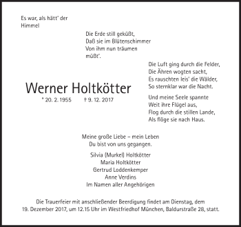 Traueranzeige von Werner Holtkötter von Süddeutsche Zeitung