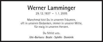 Traueranzeige von Werner Lamminger von Süddeutsche Zeitung