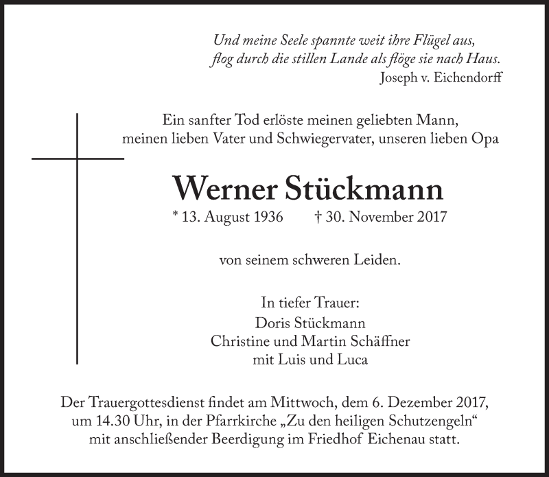  Traueranzeige für Werner Stückmann vom 04.12.2017 aus Süddeutsche Zeitung
