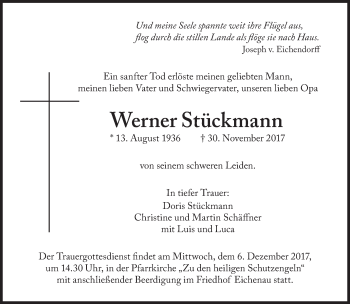 Traueranzeige von Werner Stückmann von Süddeutsche Zeitung