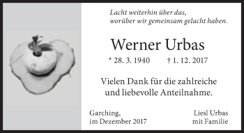 Traueranzeige von Werner Urbas von Süddeutsche Zeitung