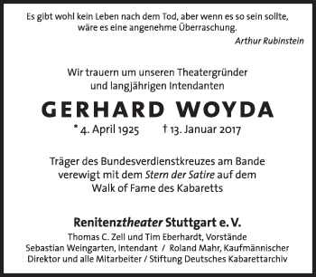 Traueranzeige von Gerhard Woyda von Süddeutsche Zeitung