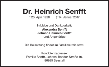 Traueranzeige von Heinrich Senfft von Süddeutsche Zeitung