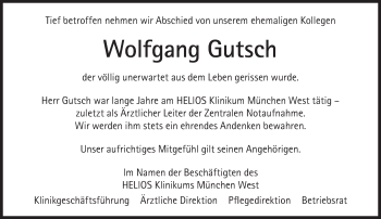 Traueranzeige von Wolfgang Gutsch von Süddeutsche Zeitung
