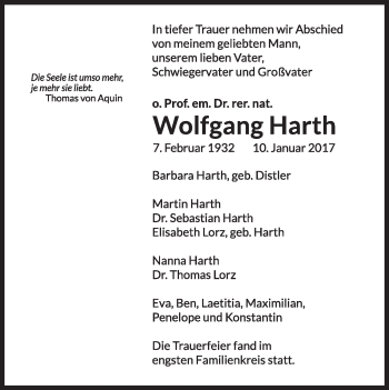 Traueranzeige von Wolfgang Harth von Süddeutsche Zeitung