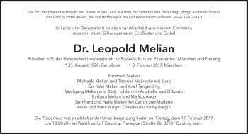 Traueranzeige von Leopold Melian von SZ Trauer