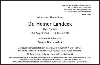Traueranzeige von Heiner Landeck von Süddeutsche Zeitung