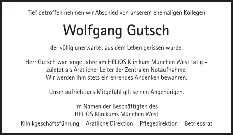  Traueranzeige für Wolfgang Gutsch vom 19.01.2017 aus Süddeutsche Zeitung