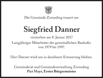 Traueranzeige von Siegfried Danner von Süddeutsche Zeitung