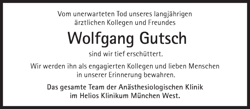  Traueranzeige für Wolfgang Gutsch vom 21.01.2017 aus Süddeutsche Zeitung