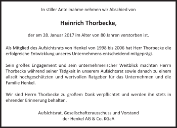 Traueranzeige von Heinrich Thorbecke von Süddeutsche Zeitung