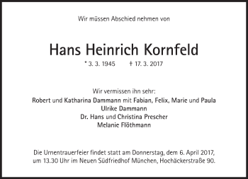Traueranzeige von Hans Heinrich Kornfeld von SZ Trauer