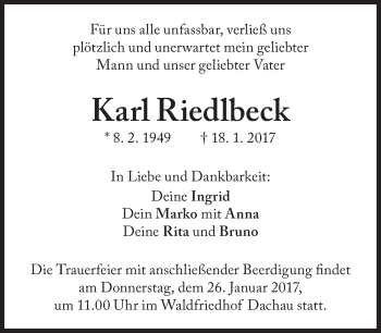 Traueranzeige von Karl Riedlbeck von Süddeutsche Zeitung