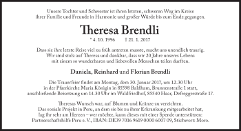 Traueranzeige von Theresa Brendli von Süddeutsche Zeitung