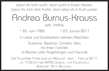 Traueranzeige von Andrea Burnus-Krauss von Süddeutsche Zeitung