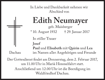 Traueranzeige von Edith Neumayer von Süddeutsche Zeitung