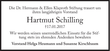 Traueranzeige von Hartmut Schilling von Süddeutsche Zeitung