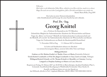 Traueranzeige von Georg Knittel von Süddeutsche Zeitung