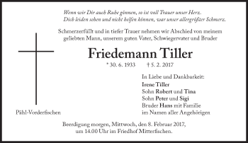 Traueranzeige von Friedemann Tiller von Süddeutsche Zeitung