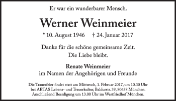 Traueranzeige von Werner Weinmeier von Süddeutsche Zeitung