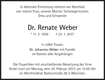 Traueranzeige von Renate Weber von Süddeutsche Zeitung