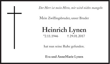 Traueranzeige von Heinrich Lynen von Süddeutsche Zeitung