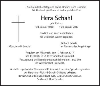 Traueranzeige von Hera Schahl von Süddeutsche Zeitung