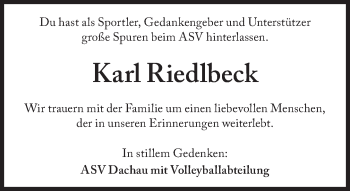 Traueranzeige von Karl Riedlbeck von Süddeutsche Zeitung