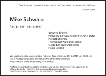 Traueranzeige von Mike Schwarz von Süddeutsche Zeitung