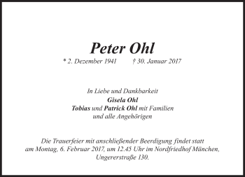 Traueranzeige von Peter Ohl von Süddeutsche Zeitung