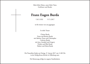 Traueranzeige von Franz Eugen Burda von Süddeutsche Zeitung