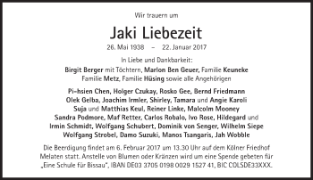 Traueranzeige von Jaki Liebezeit von Süddeutsche Zeitung