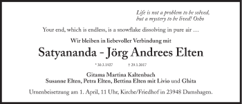 Traueranzeige von Satyananda-Jörg  Andrees Elten von Süddeutsche Zeitung