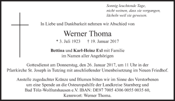 Traueranzeige von Werner Thoma von Süddeutsche Zeitung