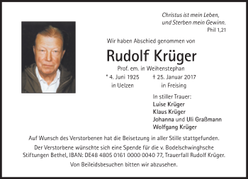 Traueranzeige von Rudolf Krüger von Süddeutsche Zeitung