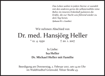 Traueranzeige von Hansjörg Heller von Süddeutsche Zeitung