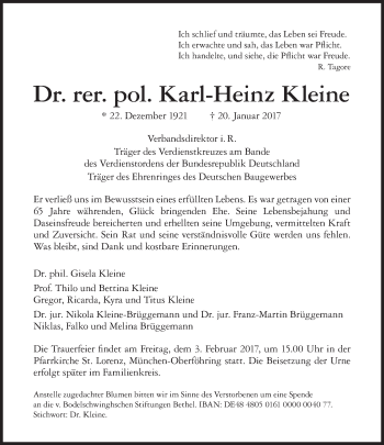 Traueranzeige von Karl-Heinz Kleine von Süddeutsche Zeitung