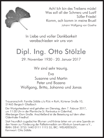 Traueranzeige von Otto Stölzle von Süddeutsche Zeitung