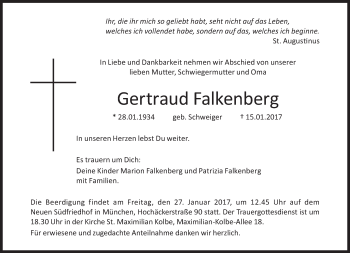 Traueranzeige von Gertraud Falkenberg von Süddeutsche Zeitung