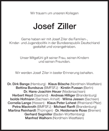 Traueranzeige von Josef Ziller von Süddeutsche Zeitung