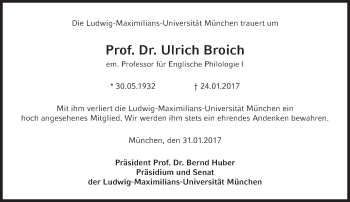 Traueranzeige von Ulrich Broich von Süddeutsche Zeitung