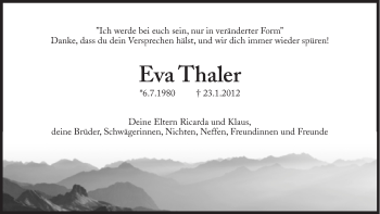 Traueranzeige von Eva Thaler von Süddeutsche Zeitung