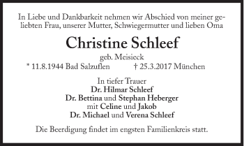 Traueranzeige von Christine Schleef von Süddeutsche Zeitung