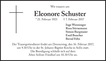 Traueranzeige von Eleonore Schuster von Süddeutsche Zeitung
