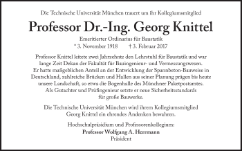 Traueranzeige von Georg Knittel von Süddeutsche Zeitung