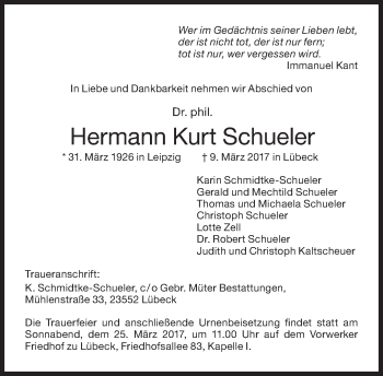 Traueranzeige von Hermann Kurt Schueler von Süddeutsche Zeitung