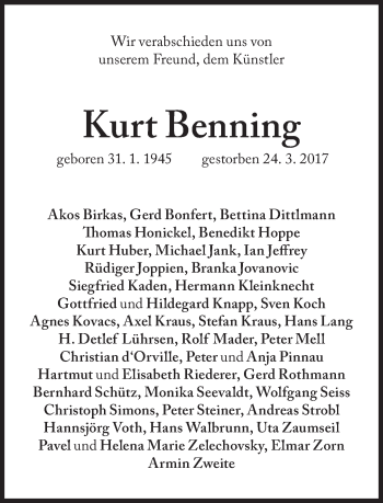 Traueranzeige von Kurt Benning von Süddeutsche Zeitung