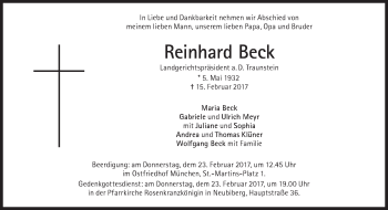 Traueranzeige von Reinhard Beck von Süddeutsche Zeitung