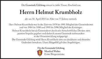 Traueranzeige von Helmut Krumbholz von Süddeutsche Zeitung