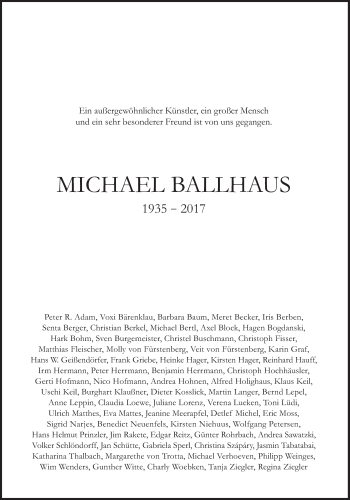 Traueranzeige von Michael Ballhaus von Süddeutsche Zeitung